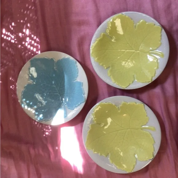 Set of 8 Majolica pottery plates leaf design Galvani Ceramiche Italy - Picture 6 of 8